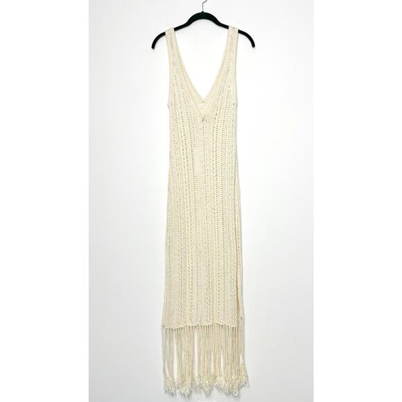 Jonathan Simkhai Kamilah Fringe Dress Midi Crochet Ivory Resort Cotton Small - Picture 7 of 11